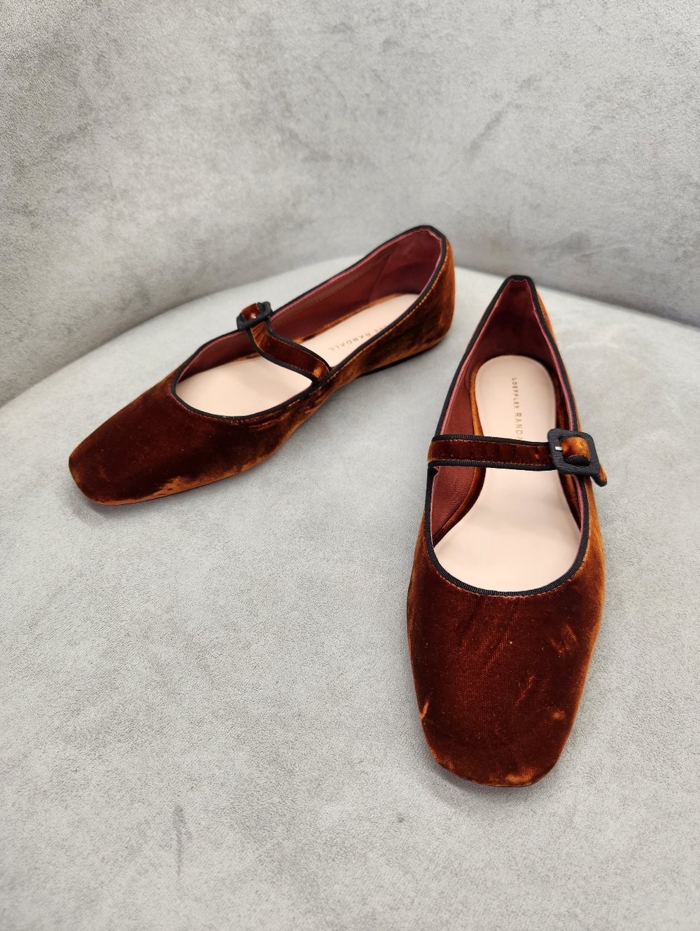 Loeffler Randall Ballet Flats 9.5 Brown Cognac Velvet Ginger MaryJane Made Italy - Picture 8 of 16